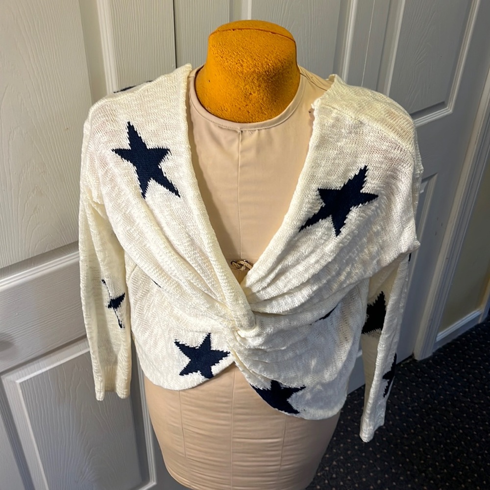 Twist front pull over/cardigan sweater